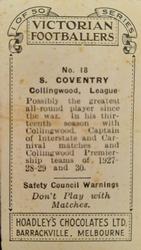 1934 Hoadley's Victorian Footballers #18 Syd Coventry Back
